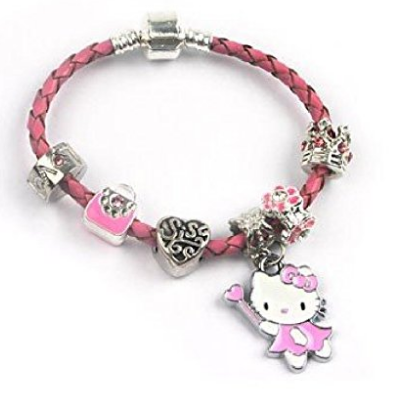 Teenager's/Tween's Daughter 'Birthday Bling' Pink Braided Leather Charm Bead Bracelet