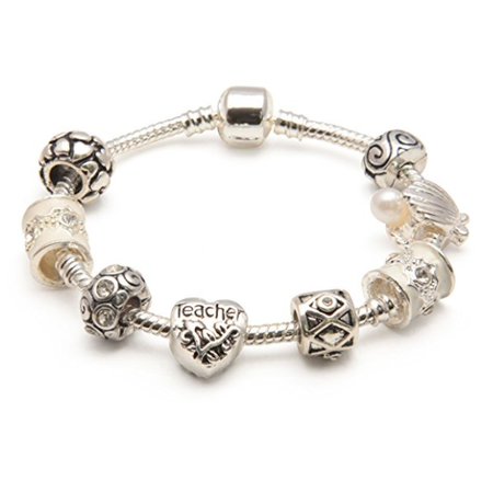 Adult's Special Teacher 'Wise Owl' Silver Plated Charm Bead Bracelet