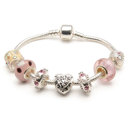 Adult's Special Teacher 'Wise Owl' Silver Plated Charm Bead Bracelet