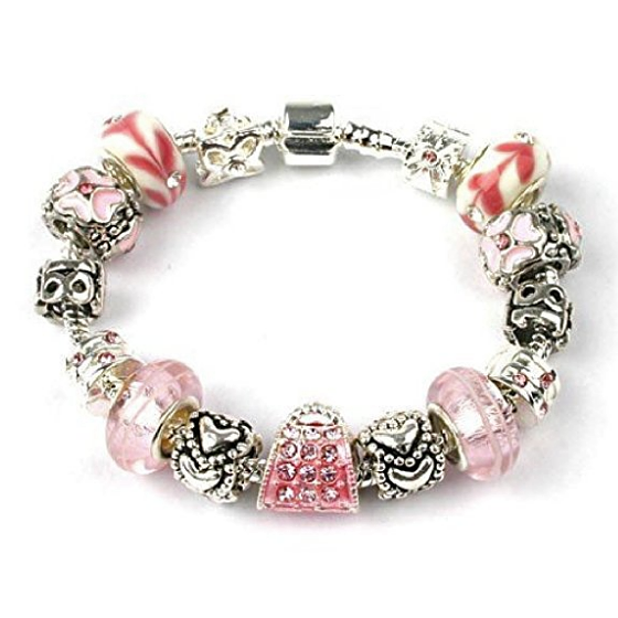 silver and pink bracelet, 18th, 13th or 16th birthday gifts girl and charm bracelet gifts for 13, 18 or 16 year old girl