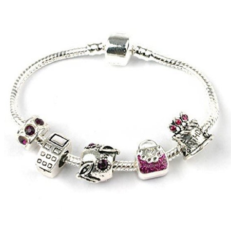 Age 16 'Pink Parfait' Silver Sparkle Charm Bead Bracelet