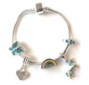 Children's Granddaughter 'Blue Butterfly' Silver Plated Charm Bead Bracelet
