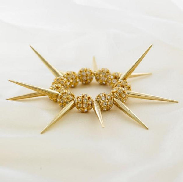 Designer Celebrity Style 'Gold Spike' Czech Crystal Bead Stretch Bracelet